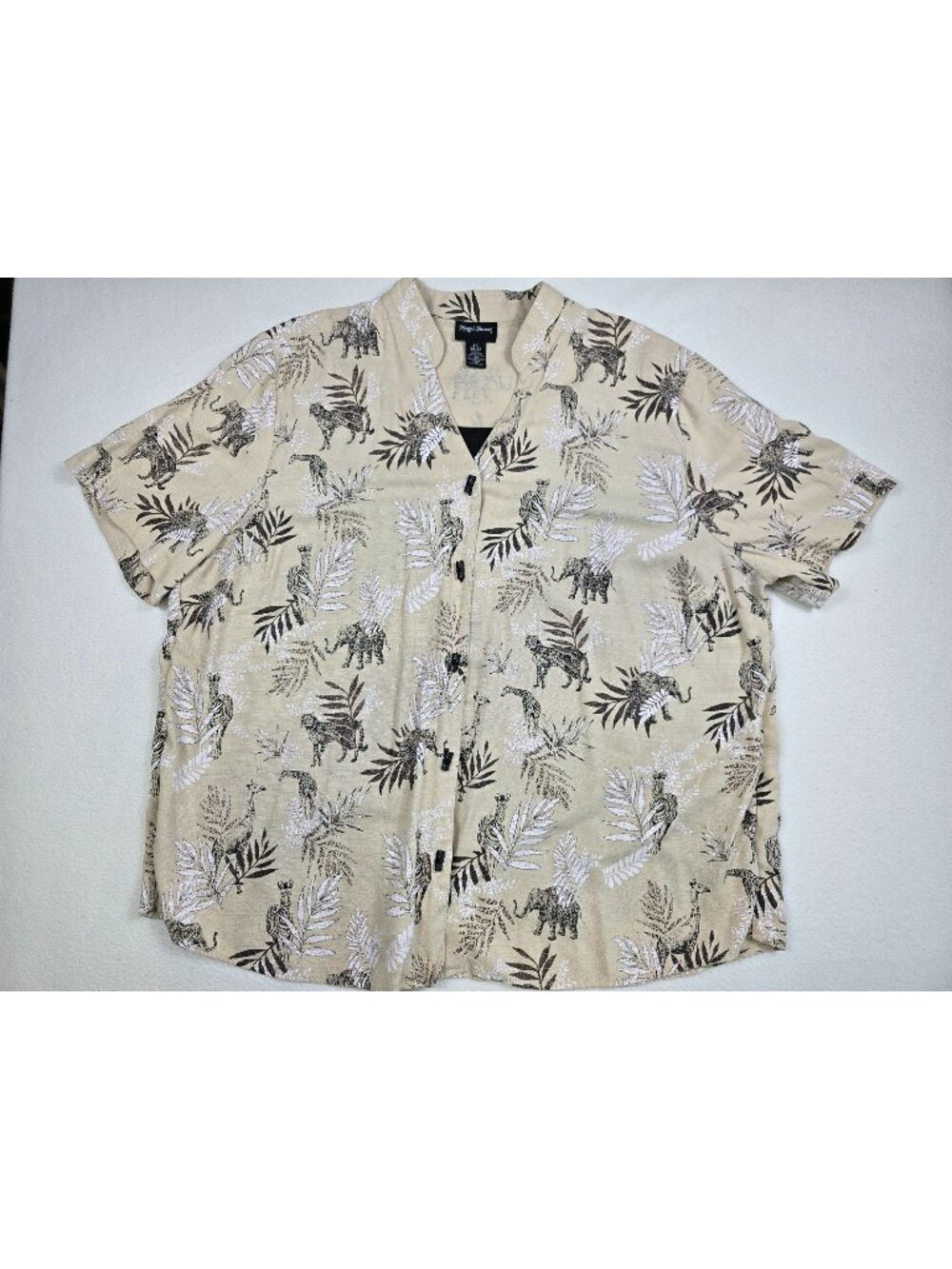 Maggie Barnes Womens 4X Blouse Top Set Beige Tropical Elephant Leopard Print